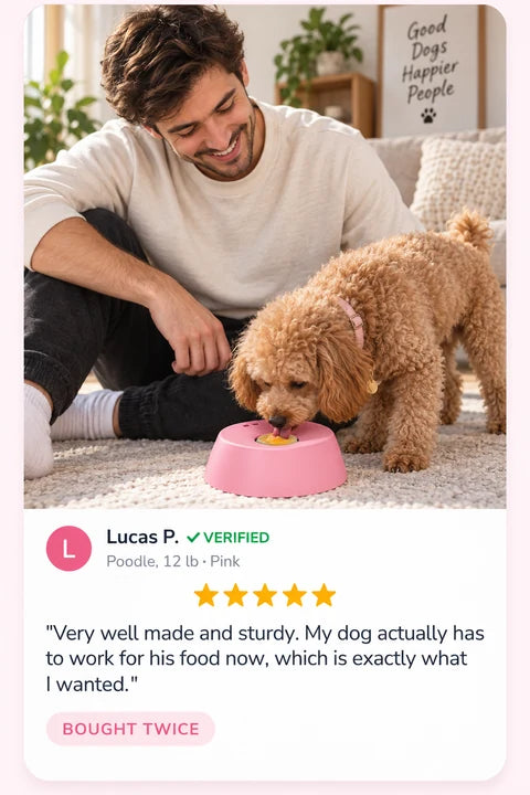 Review by Lucas P.: Very well made and sturdy. My dog actually has to work for his food now, which is exactly what I wanted.