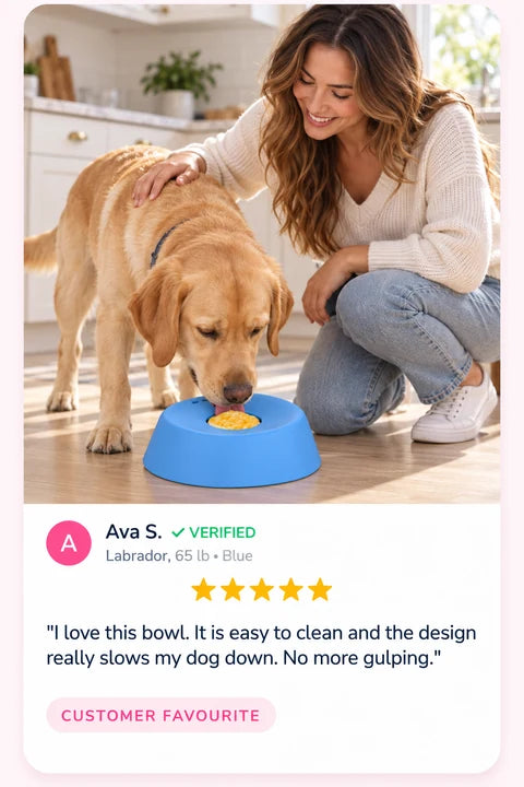 Review by Ava S.: I Love this bowl. It is easy to clean and the design really slows my dog down. No more gulping.
